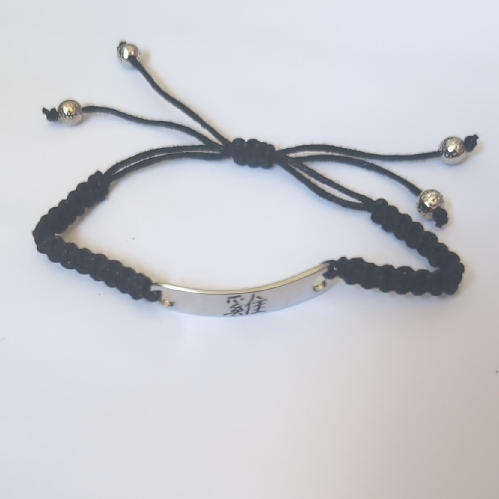 Black Braided Bracelet with‎ Silver Plate
